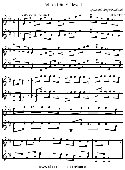 Polska från Själevad - staff notation