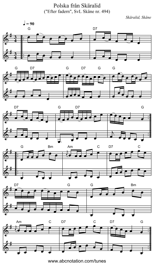 Polska från Skäralid - staff notation