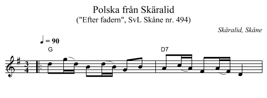 Polska från Skäralid - staff notation