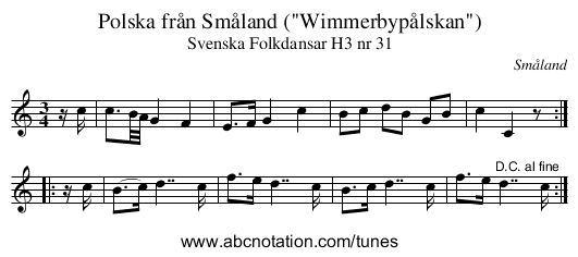 Polska från Småland (Wimmerbypålskan) - staff notation