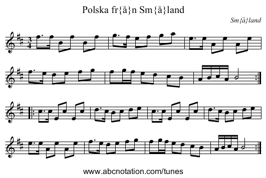 Polska från Småland - staff notation