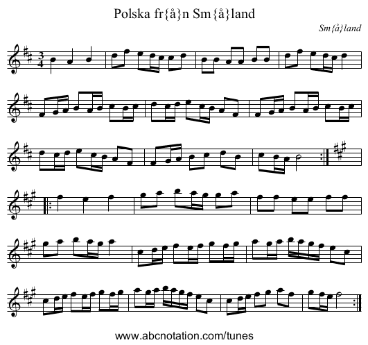 Polska fr&aring;n Sm&aring;land - staff notation