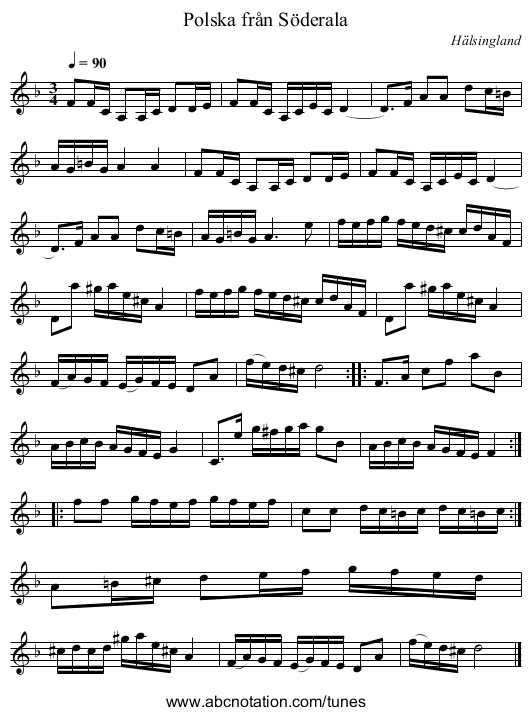 Polska från Söderala - staff notation