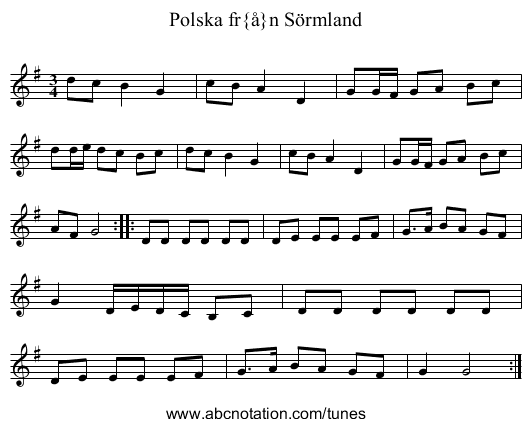 Polska fr&aring;n S&ouml;rmland - staff notation