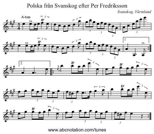 Polska från Svanskog efter Per Fredriksson - staff notation