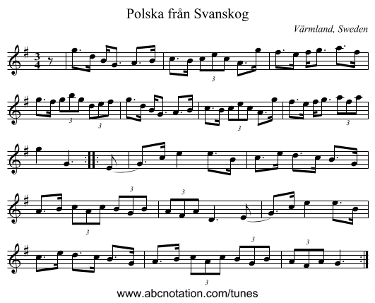 Polska fr&aring;n Svanskog - staff notation