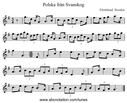 Polska fr&aring;n Svanskog - staff notation