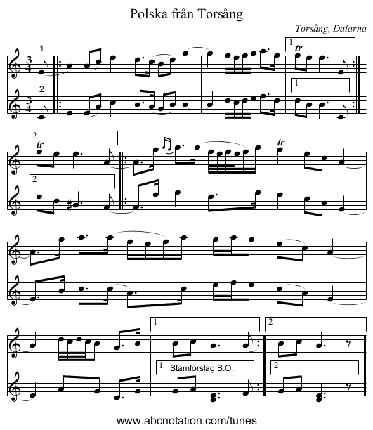 Polska från Torsång - staff notation