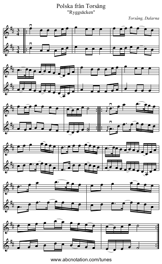 Polska från Torsång - staff notation