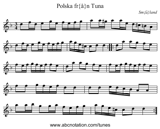 Polska fr&aring;n Tuna - staff notation