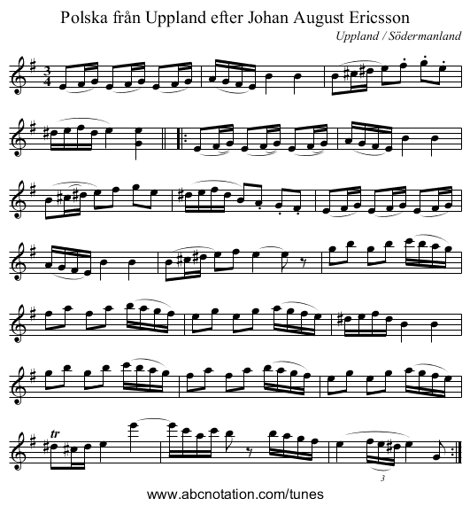 Polska från Uppland efter Johan August Ericsson - staff notation
