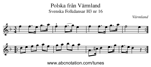 Polska från Värmland - staff notation