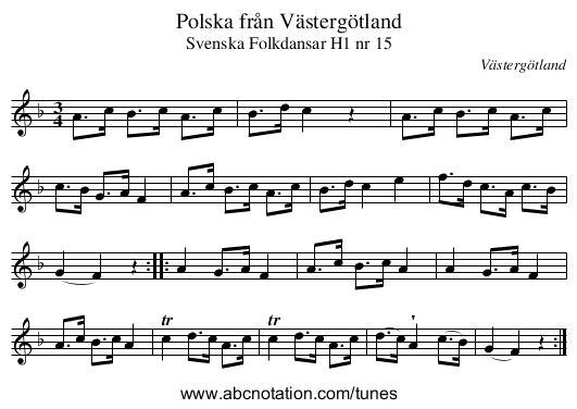 Polska från Västergötland - staff notation