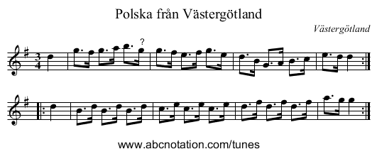 Polska från Västergötland - staff notation