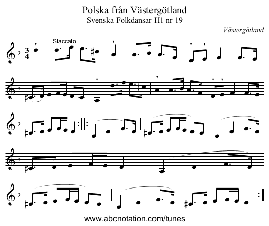 Polska från Västergötland - staff notation