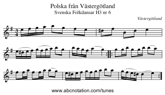 Polska från Västergötland - staff notation