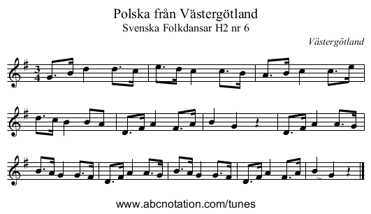 Polska från Västergötland - staff notation