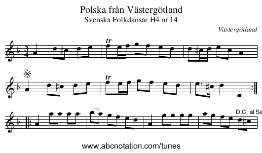Polska från Västergötland - staff notation