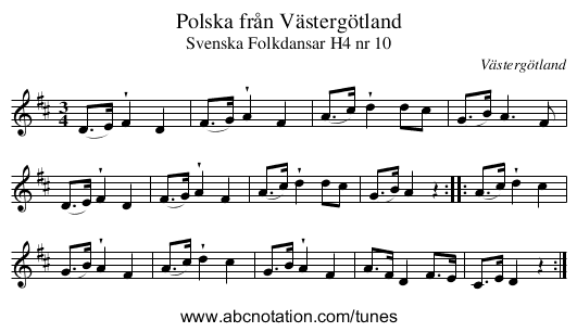 Polska från Västergötland - staff notation