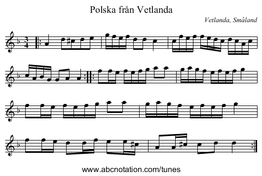Polska från Vetlanda - staff notation