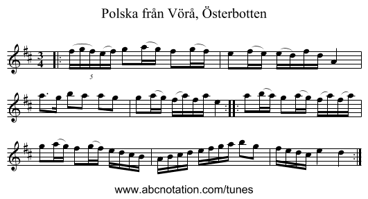 Polska fr&aring;n V&ouml;r&aring;, &Ouml;sterbotten - staff notation