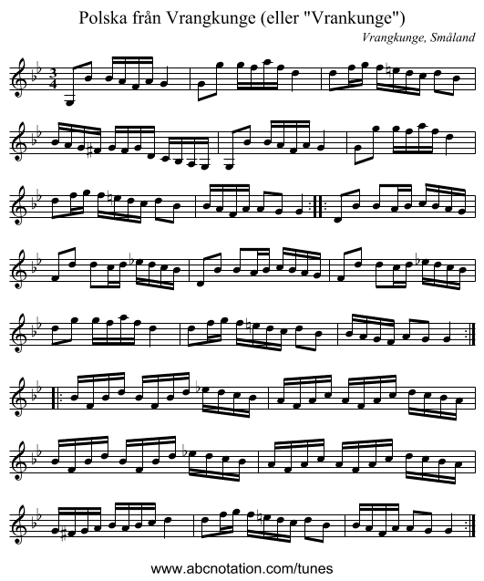 Polska från Vrangkunge (eller Vrankunge) - staff notation