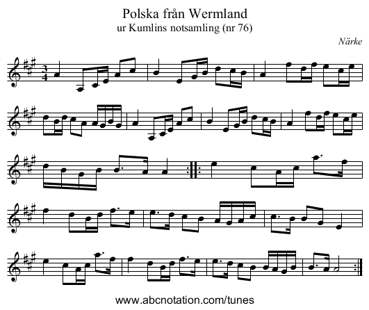 Polska från Wermland - staff notation
