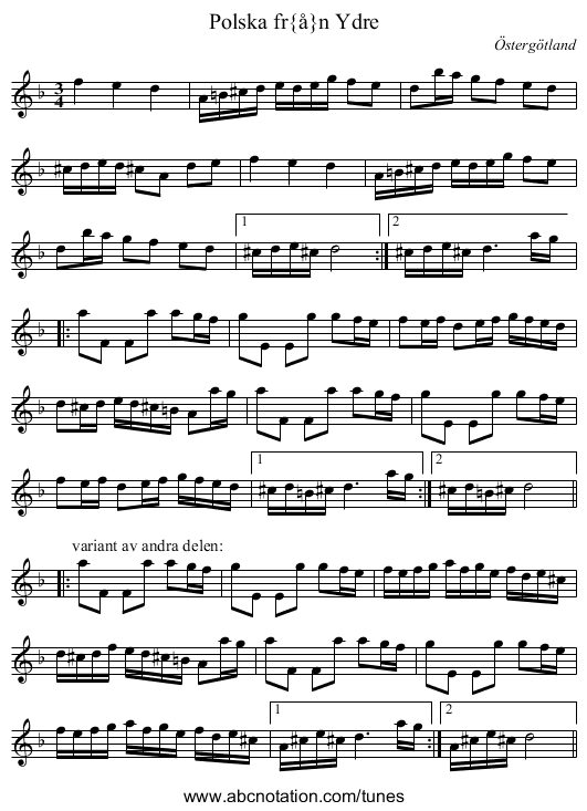 Polska från Ydre - staff notation