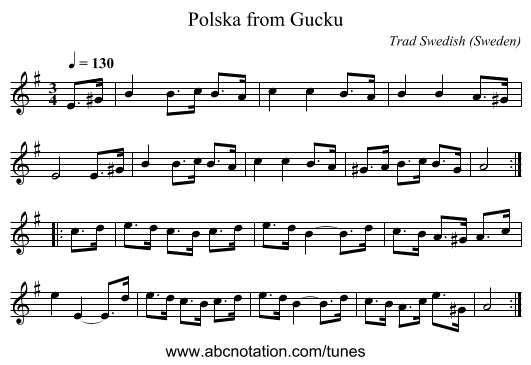 Polska from Gucku - staff notation