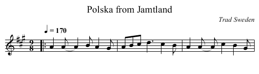 Polska from Jamtland - staff notation