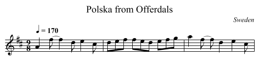 Polska from Offerdals - staff notation