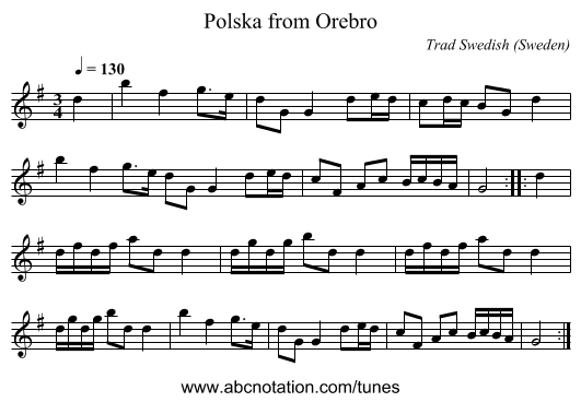 Polska from Orebro - staff notation