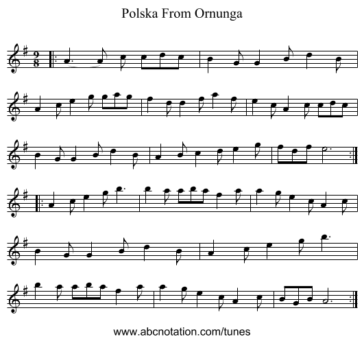 Polska From Ornunga - staff notation