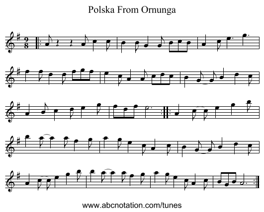 Polska From Ornunga - staff notation