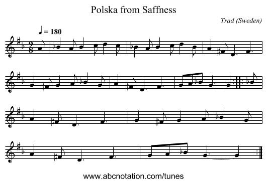 Polska from Saffness - staff notation