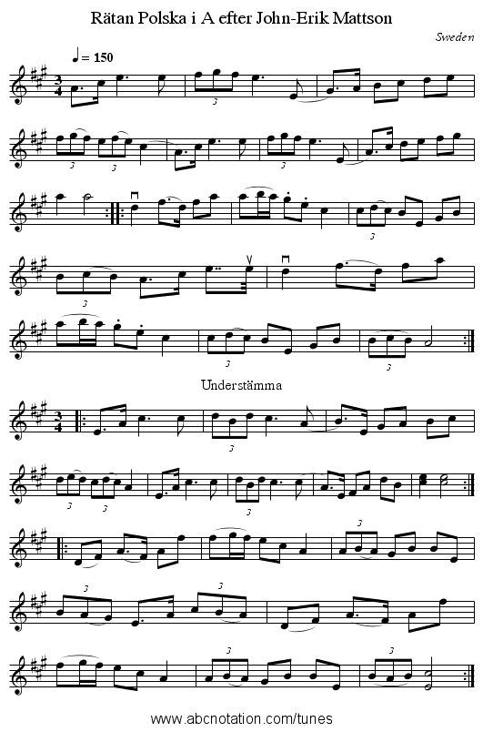 Polska i A efter John-Erik Mattson, Rätan - staff notation