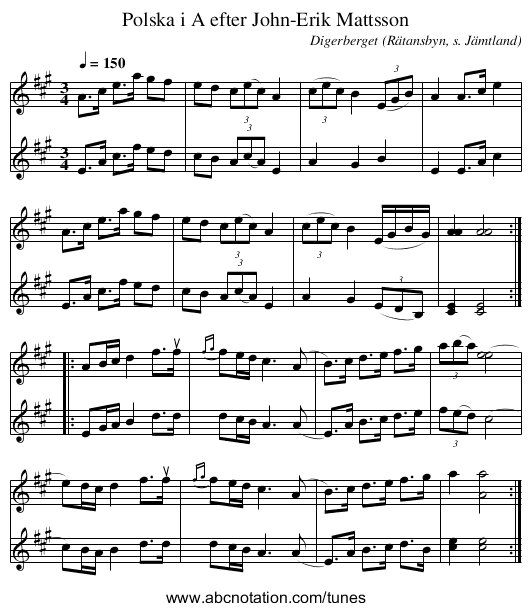 Polska i A efter John-Erik Mattsson - staff notation