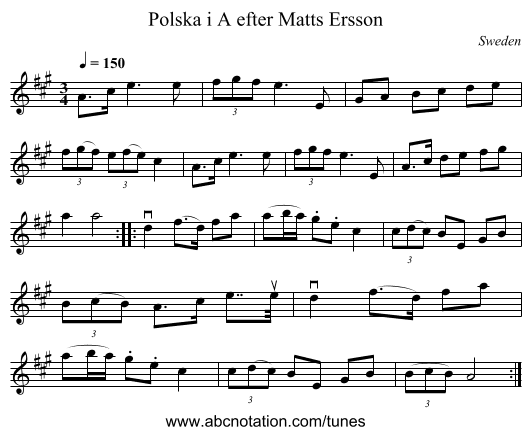 Polska i A efter Matts Ersson - staff notation