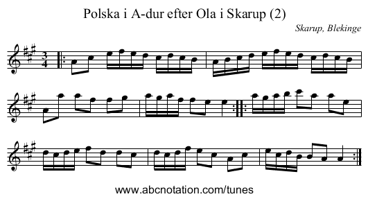 Polska i A-dur efter Ola i Skarup (2) - staff notation