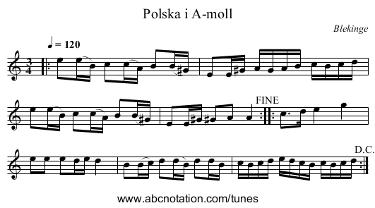 Polska i A-moll - staff notation
