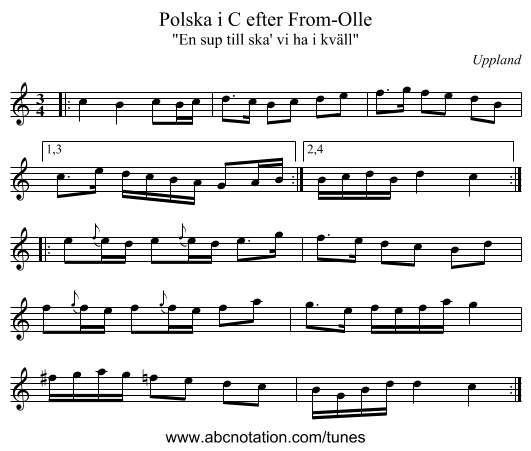 Polska i C efter From-Olle - staff notation