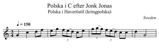 Polska i C efter Jonk Jonas - staff notation