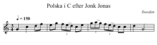 Polska i C efter Jonk Jonas - staff notation