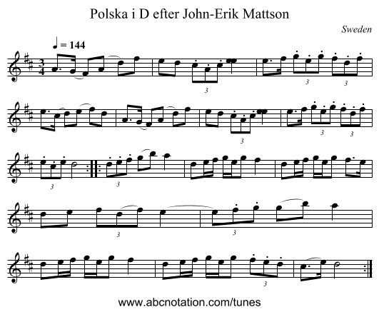 Polska i D efter John-Erik Mattson - staff notation