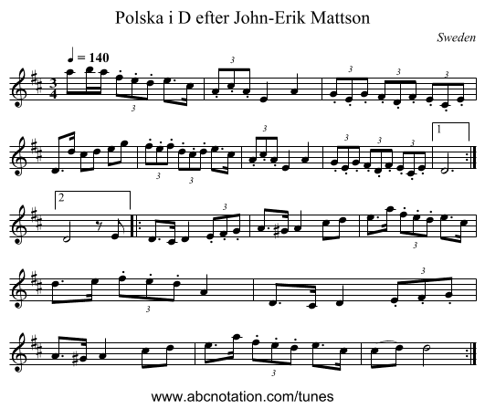 Polska i D efter John-Erik Mattson - staff notation