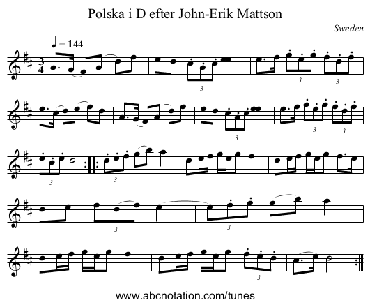 Polska i D efter John-Erik Mattson - staff notation