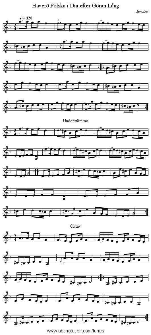 Polska i Dm efter Göran Lång, Haverö - staff notation
