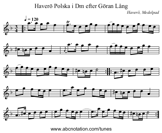 Polska i Dm efter Göran Lång, Haverö - staff notation
