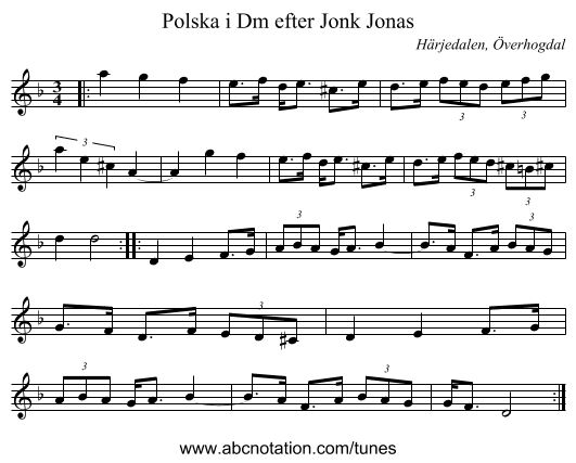 Polska i Dm efter Jonk Jonas - staff notation