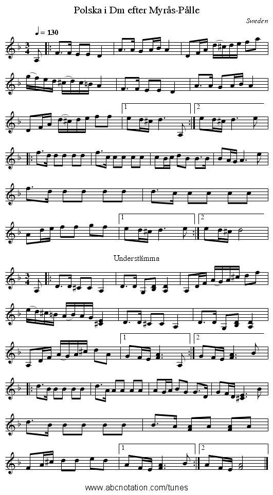 Polska i Dm efter Myrås-Pålle - staff notation